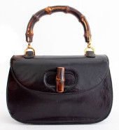 GUCCI VINTAGE BAMBOO BLACK LEA