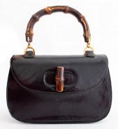 GUCCI VINTAGE BAMBOO BLACK LEA