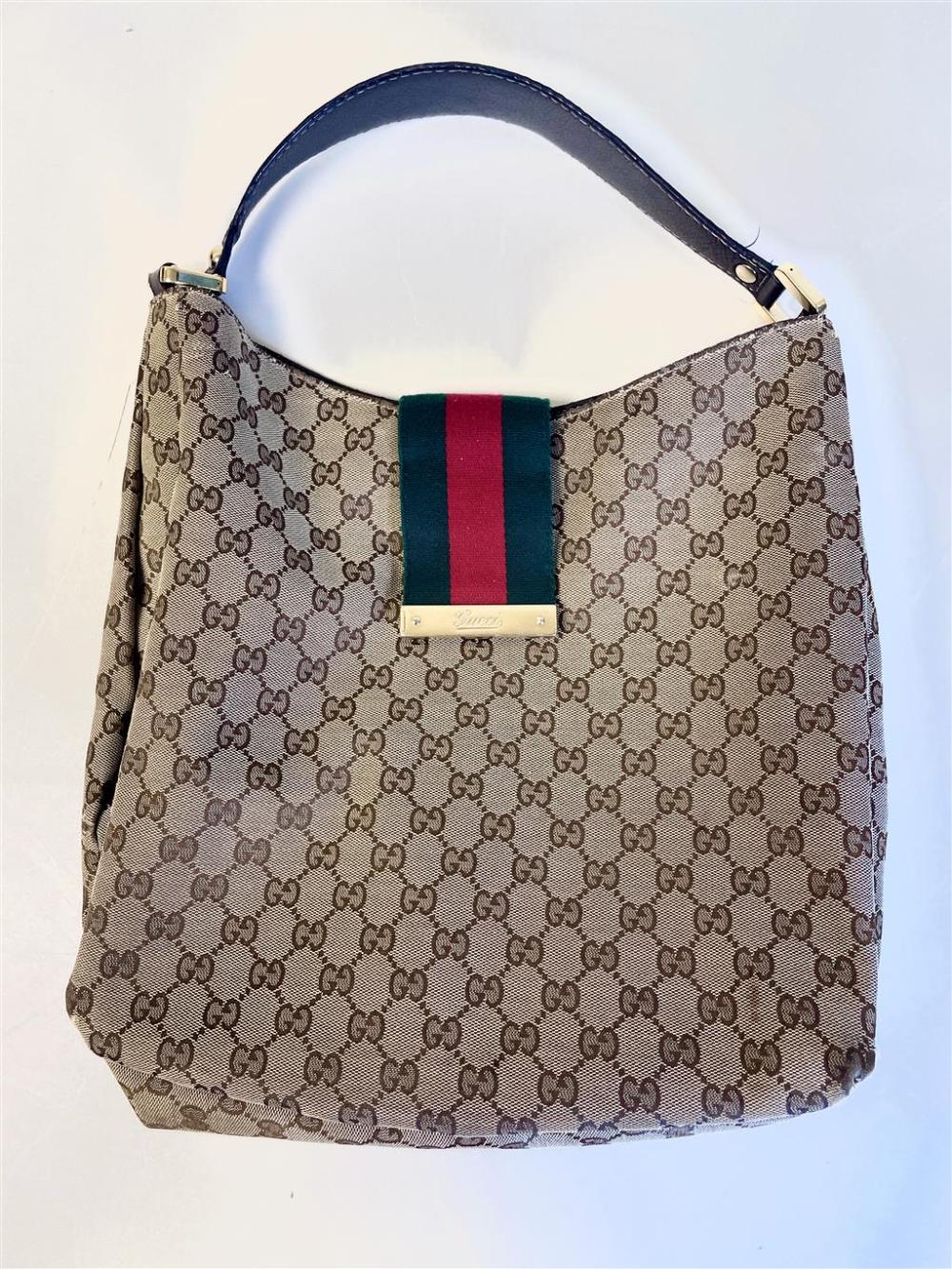 GUCCI WEB GG CANVAS HOBO BAG WITH