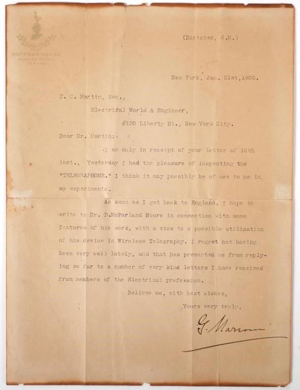 GUGLIELMO MARCONI, SIGNED LETTERA