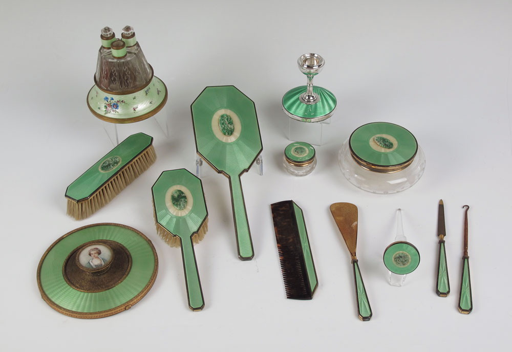 GUILLOCHE ENAMEL DRESSER SET WITH