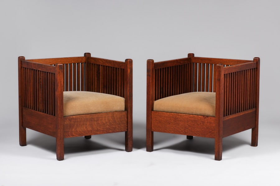 GUSTAV STICKLEY PAIR SPINDLED