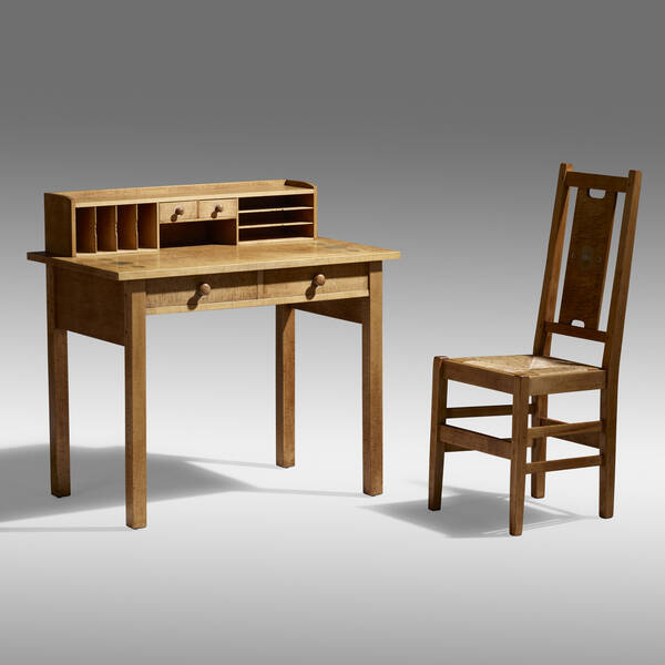 Gustav Stickley. Rare inlaid desk