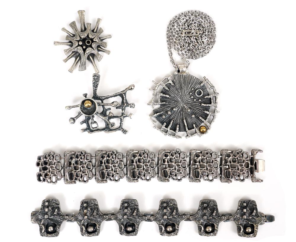GUY VIDAL 2 BRACELETS, 2 PINS & 1