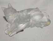 H291 LALIQUE CRYSTAL CATS "HAP