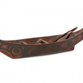 Haida Model Canoe and Paddles