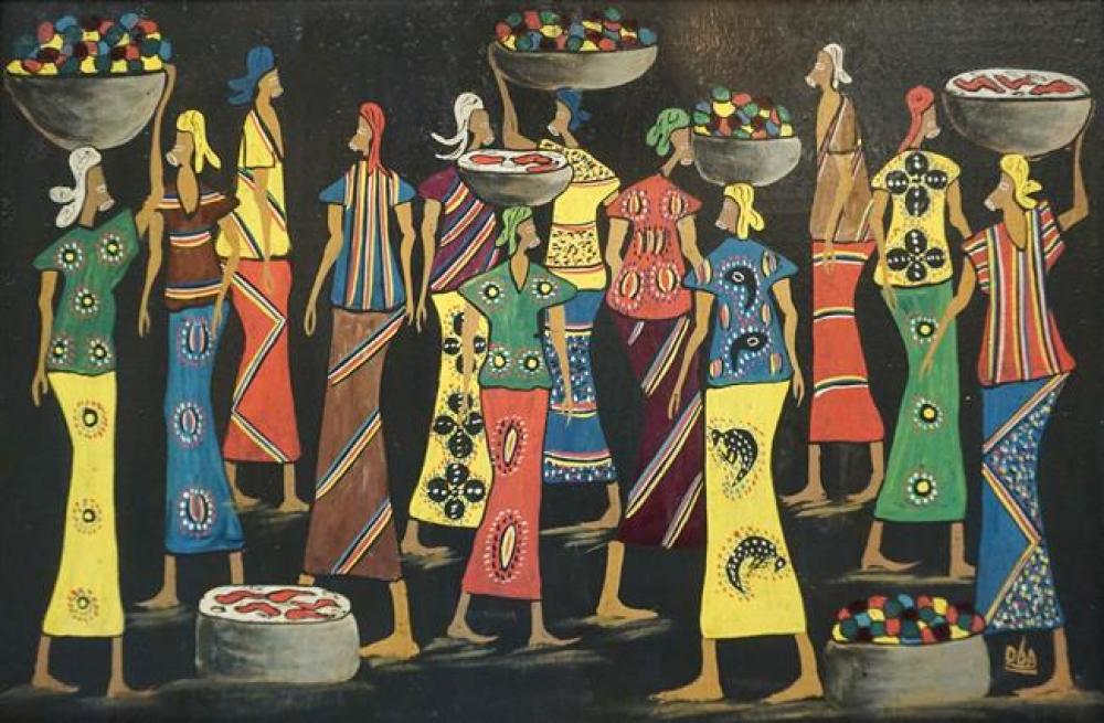 HAITIAN SCHOOL, VILLAGERS, OIL ON