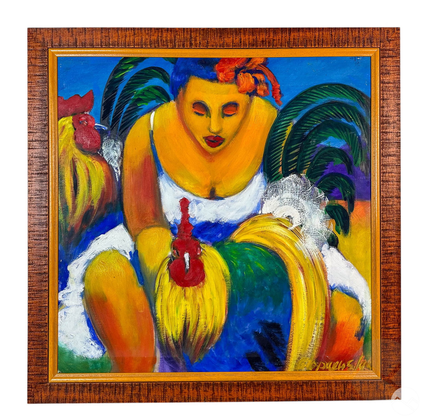 HAITIAN WOMAN W/ ROOSTERS FOLK