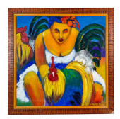 HAITIAN WOMAN W/ ROOSTERS FOLK