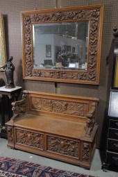 HALL BENCH AND MIRROR. Both ca