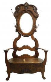HALL RACK WITH SEAT, OVAL MIRR