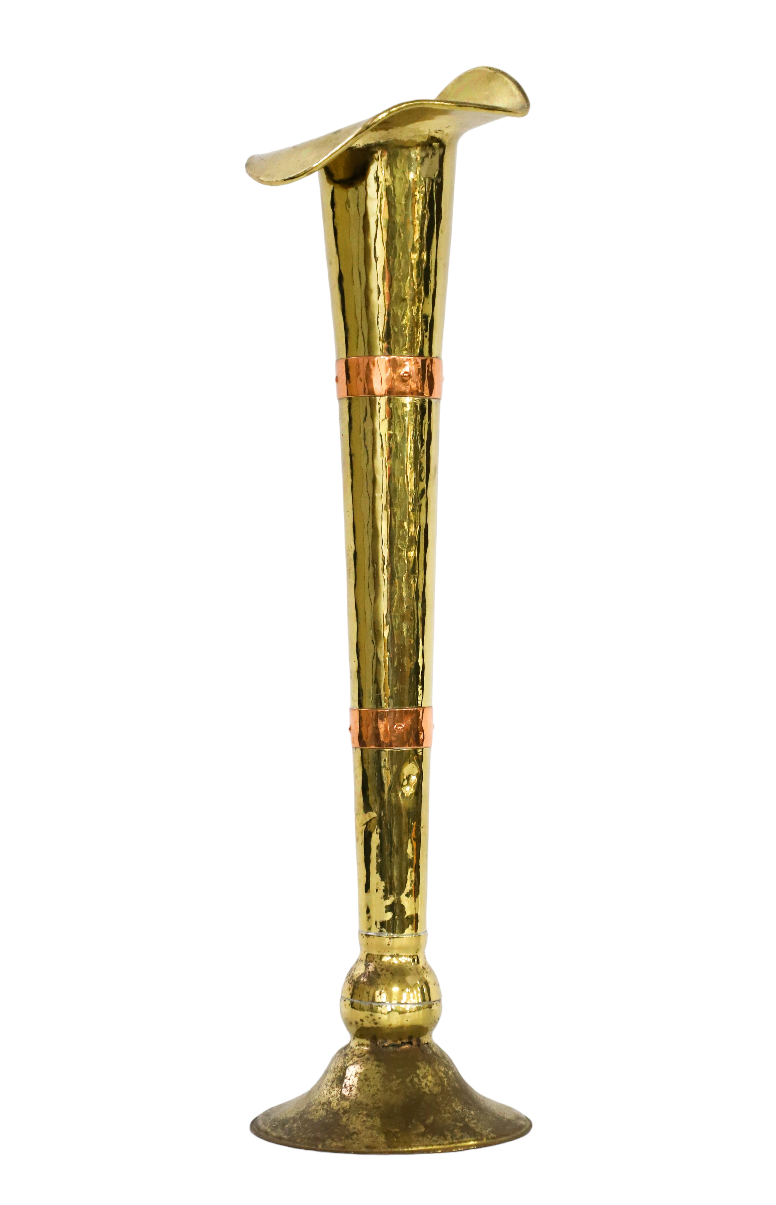 Hammered brass floor vase with