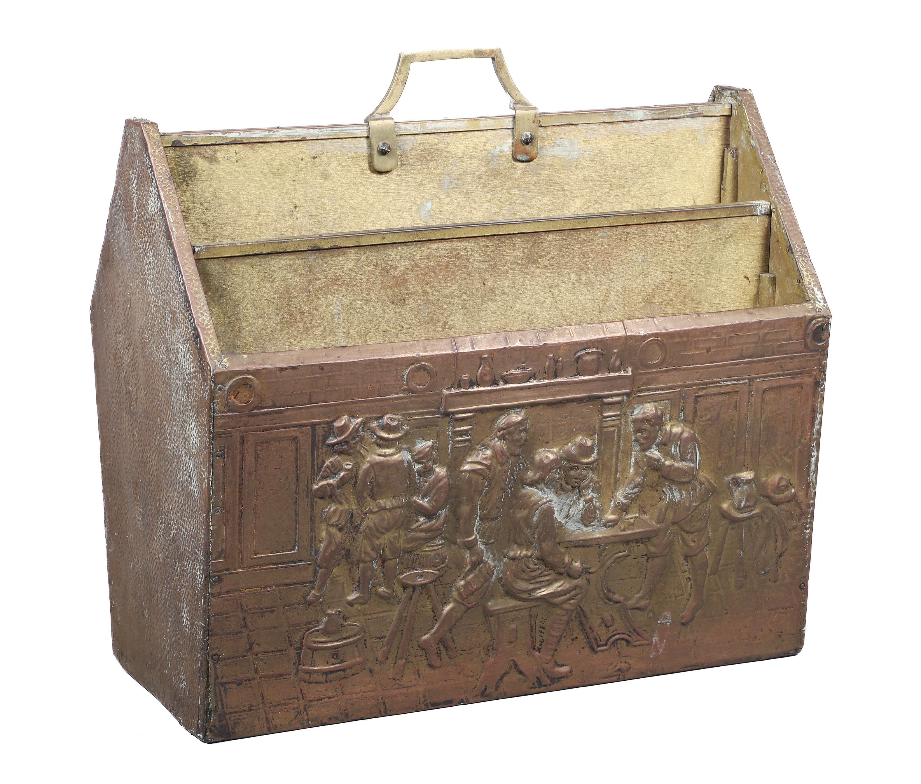 Hammered brass magazine rack,