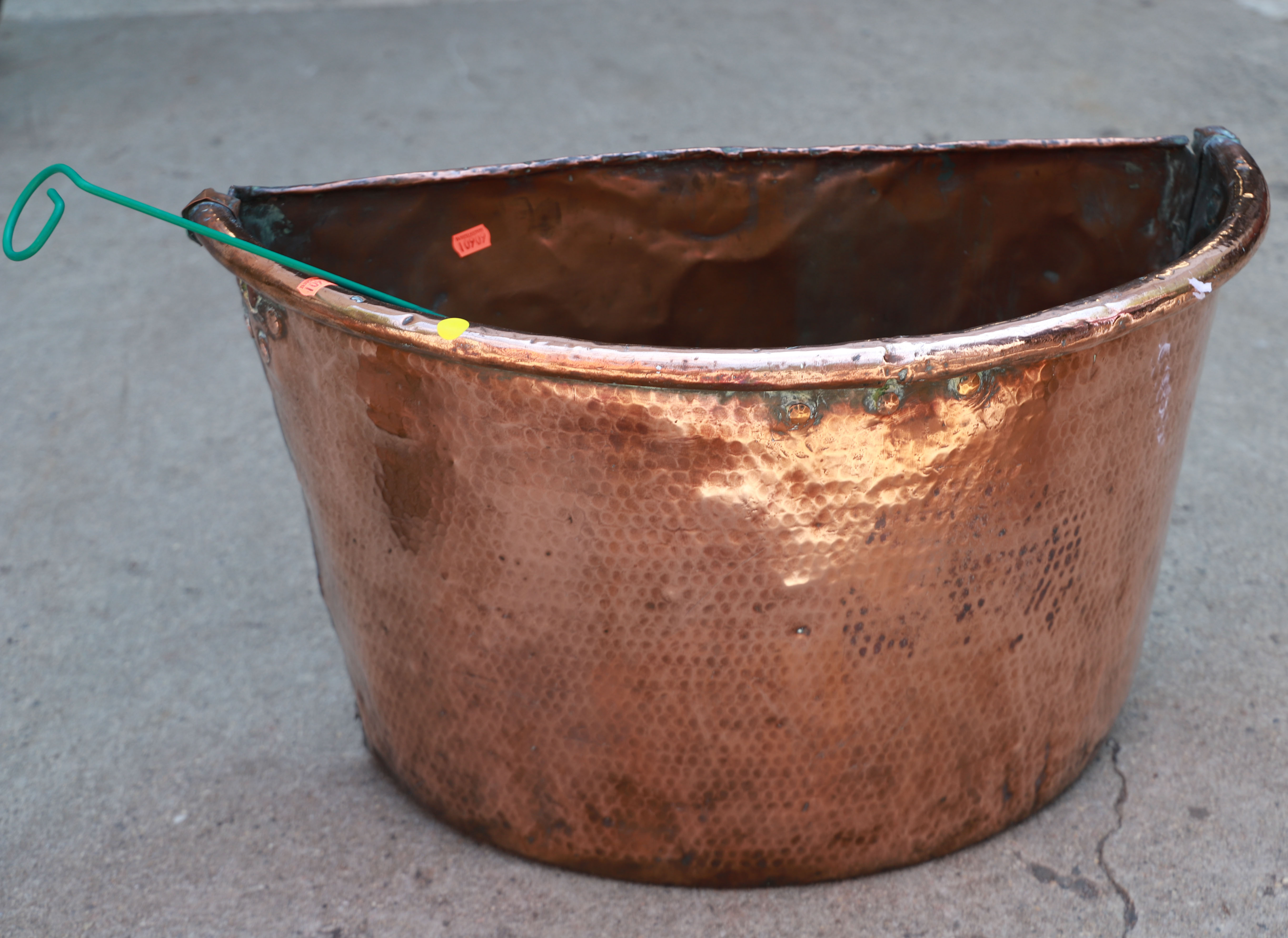 Hammered copper demilune planter,