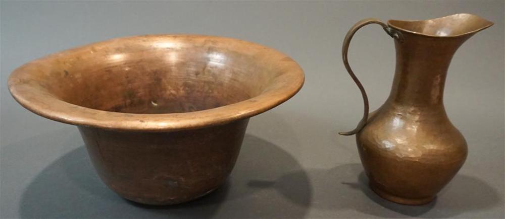 HAMMERED COPPER PITCHER AND A