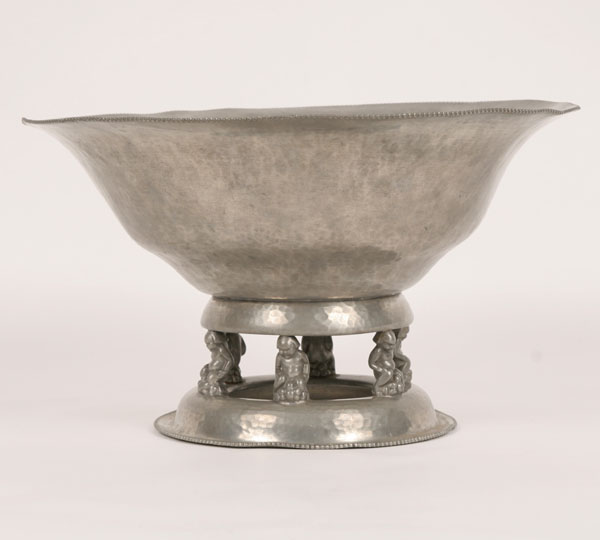 Hammered pewter bowl on raised base