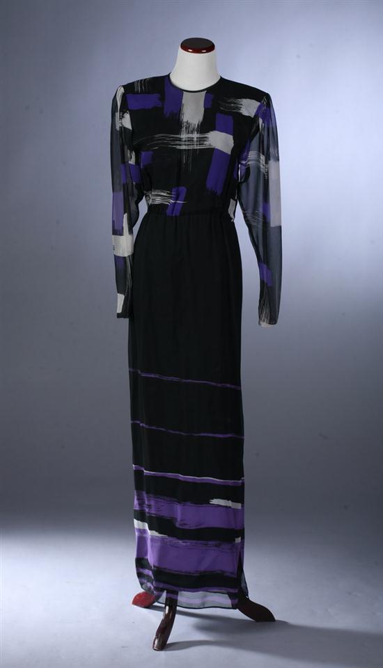 HANAE MORI BLACK AND PURPLE SILK