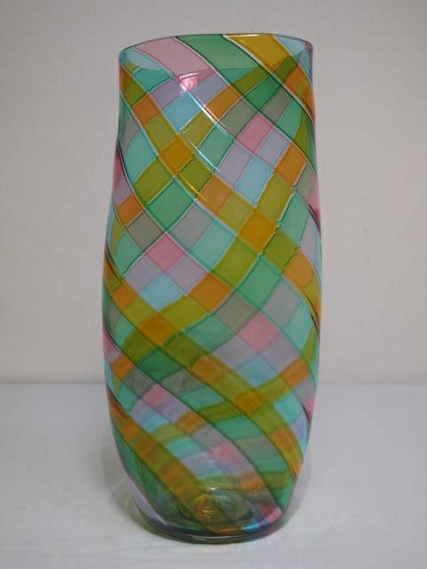Hand blown art glass vase. Diagonal