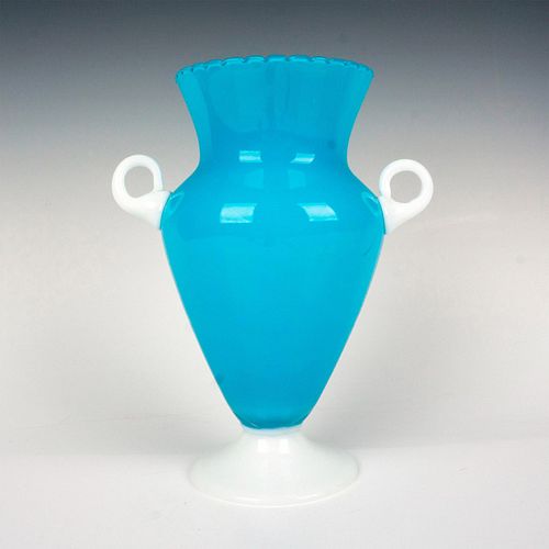 HAND BLOWN ART GLASS VASE, BLUE