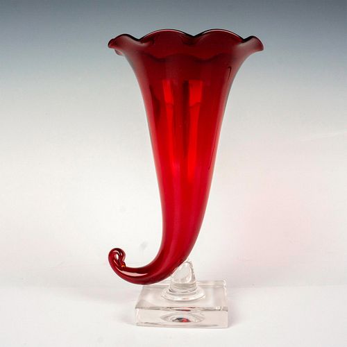 HAND-BLOWN GLASS VASE, RED