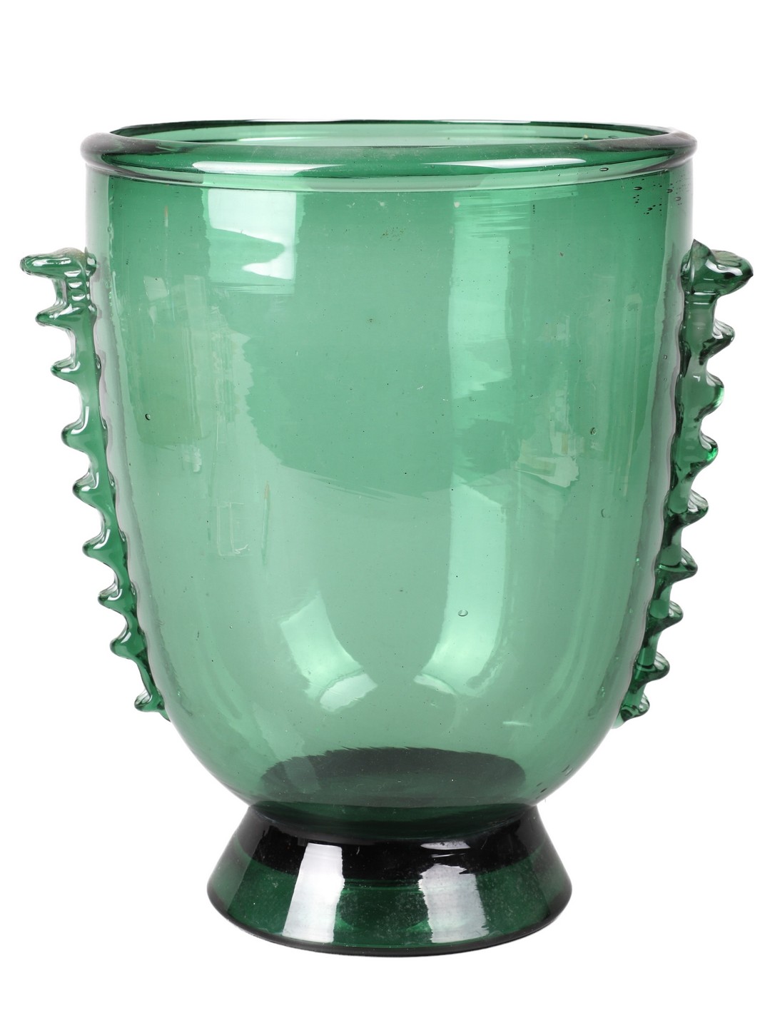 Hand blown green glass centerpiece,