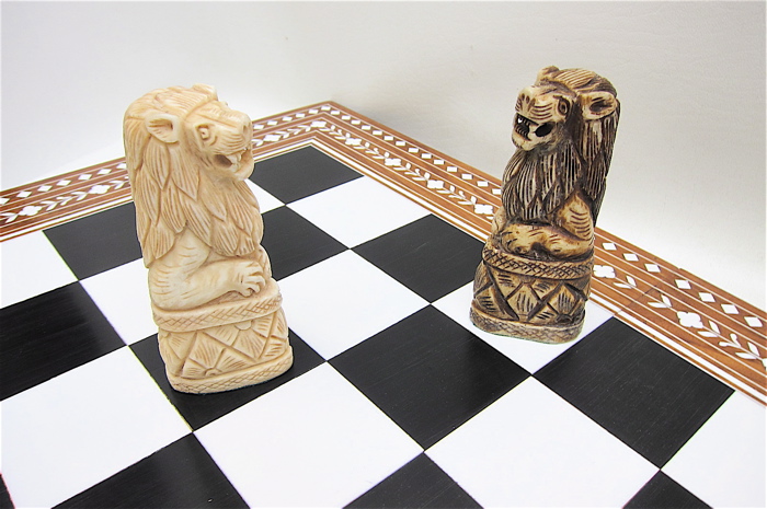 HAND CARVED BONE CHESS SET WITH
