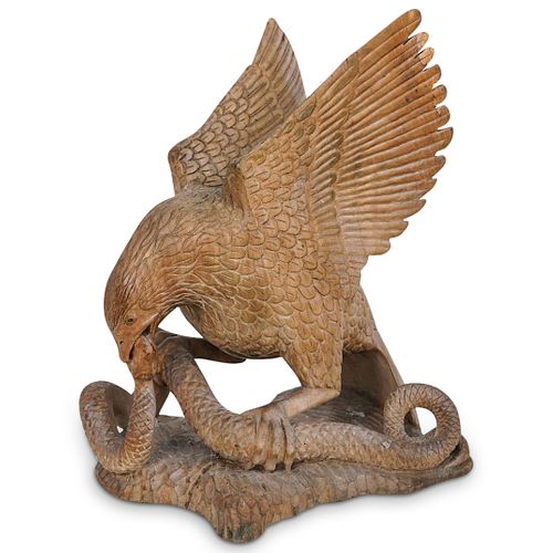HAND CARVED WOOD EAGLE & SNAKE