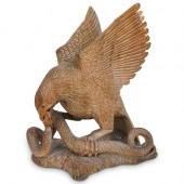 HAND CARVED WOOD EAGLE & SNAKE