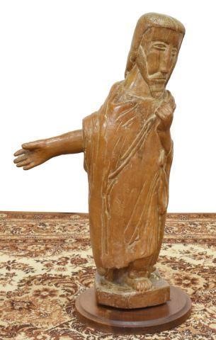 HAND-CARVED WOOD FIGURE OF