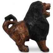 HAND CARVED WOOD LION STATUEDE