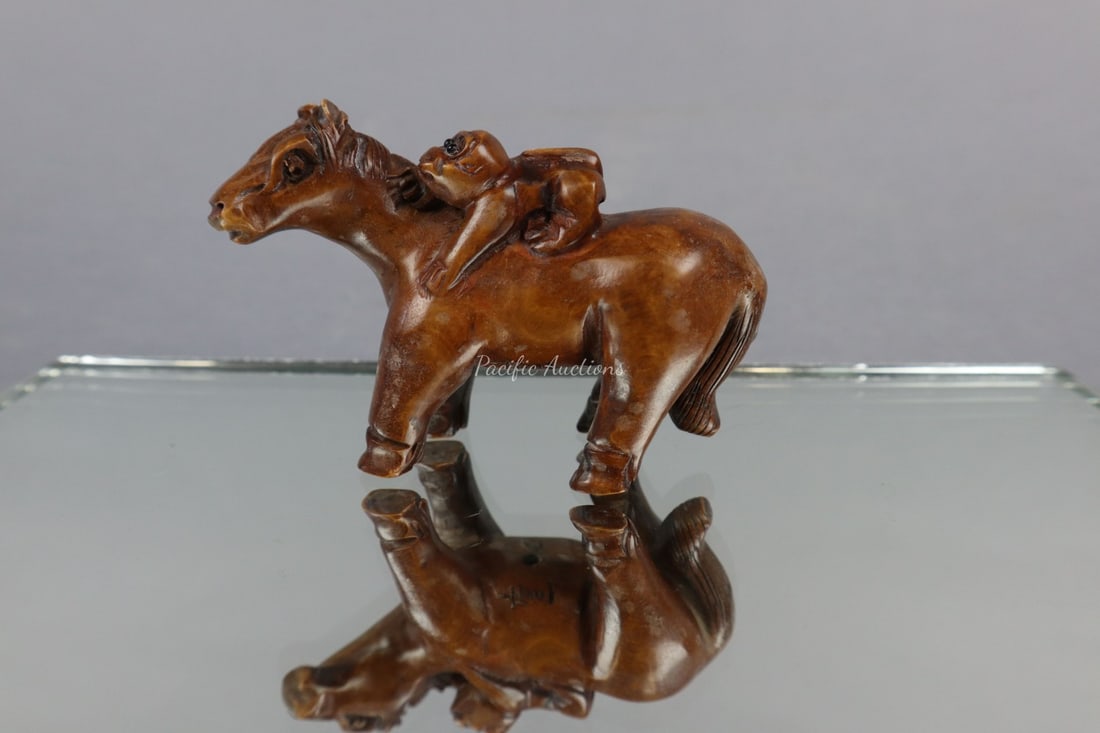HAND CARVED WOOD NETSUKE, MONKEY