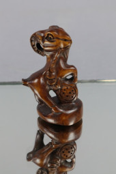 HAND CARVED WOOD NETSUKE, MOUN