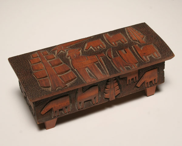 Hand carved wooden box, 1950's; 