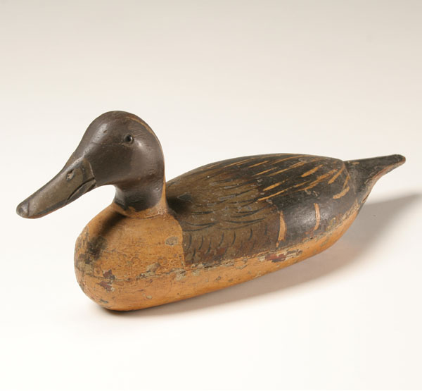 Hand carved wooden duck decoy; hand