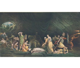 Hand colored lithograph based on