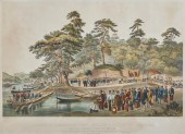HAND-COLORED LITHOGRAPH DEPICT