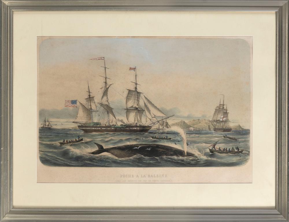 HAND-COLORED LITHOGRAPH "PÊCHE A LA