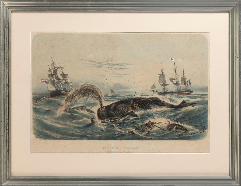 HAND-COLORED LITHOGRAPH "PÊCHE AU