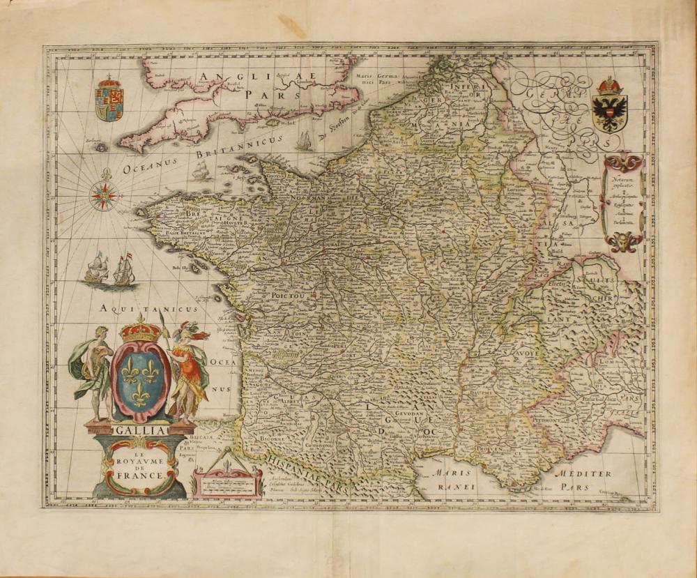 HAND COLORED MAP OF FRANCE ON