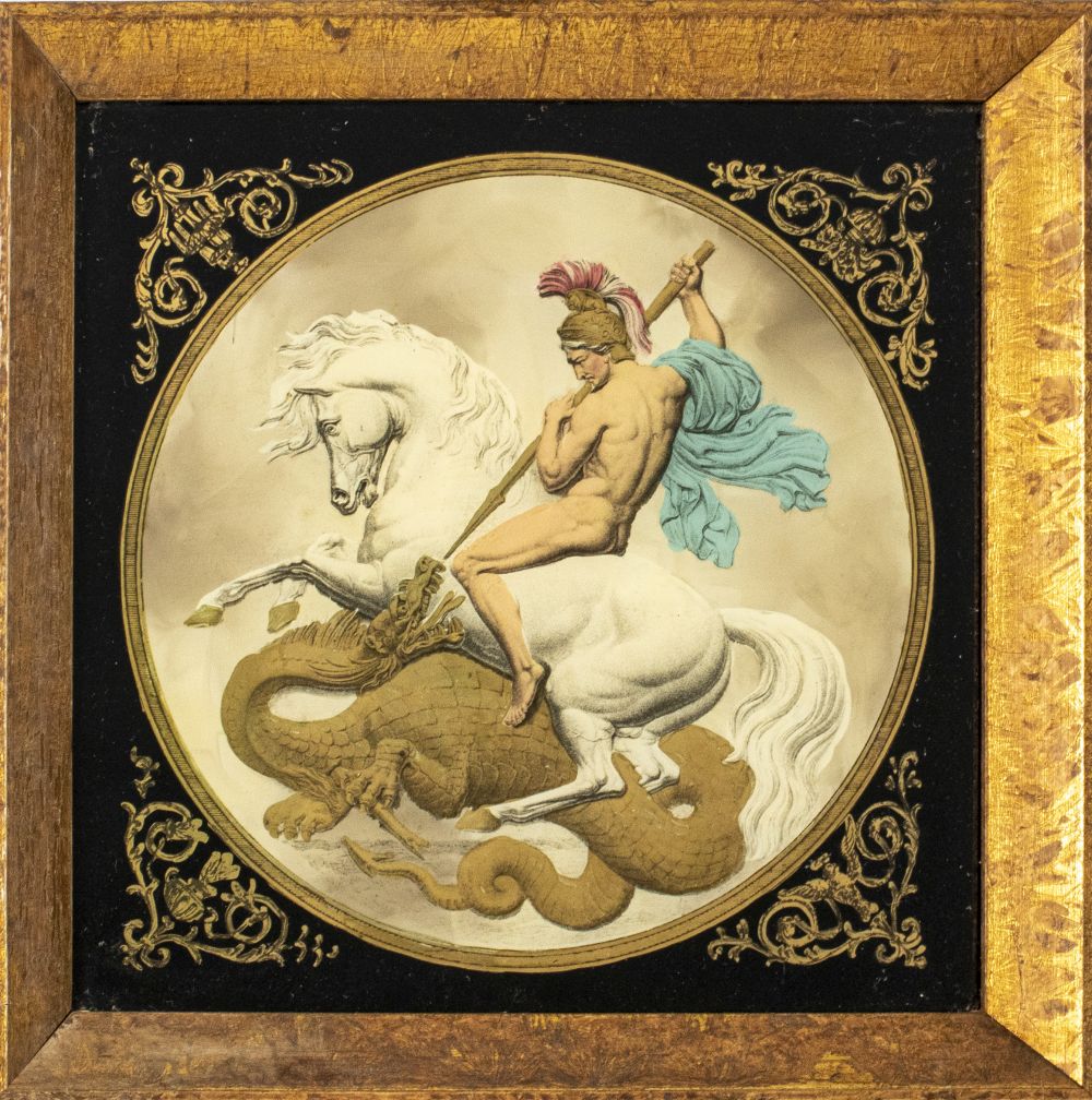 HAND-COLORED PRINT IN EGLOMISE