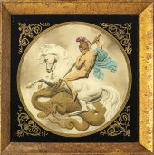 HAND-COLORED PRINT IN EGLOMISE
