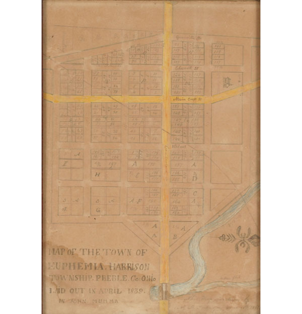 Hand drawn map of the town of