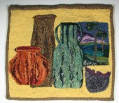 Hand hooked rug featuring pott