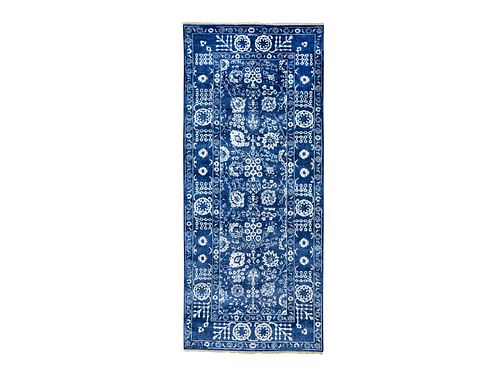 HAND KNOTTED BLUE SILK AND WOOL