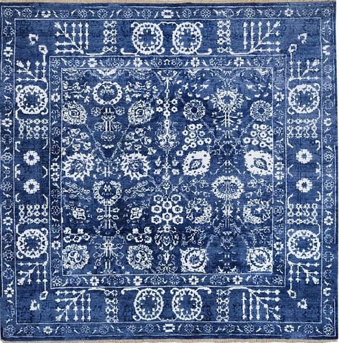 HAND KNOTTED DENIM BLUE WOOL AND