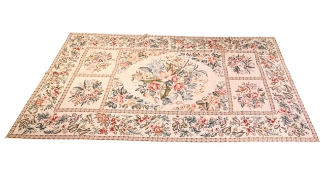 HAND KNOTTED FLORAL NEEDLEPOINT