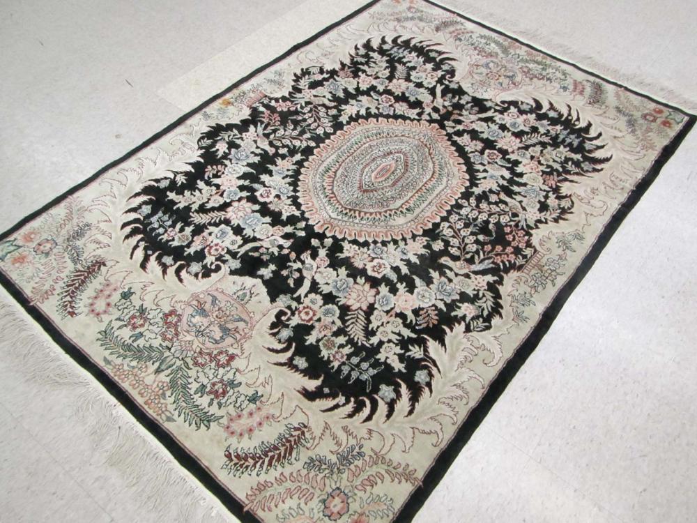 HAND KNOTTED ORIENTAL SILK AND WOOL