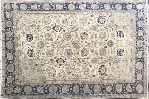 HAND KNOTTED WOOL BLUE AND CREME