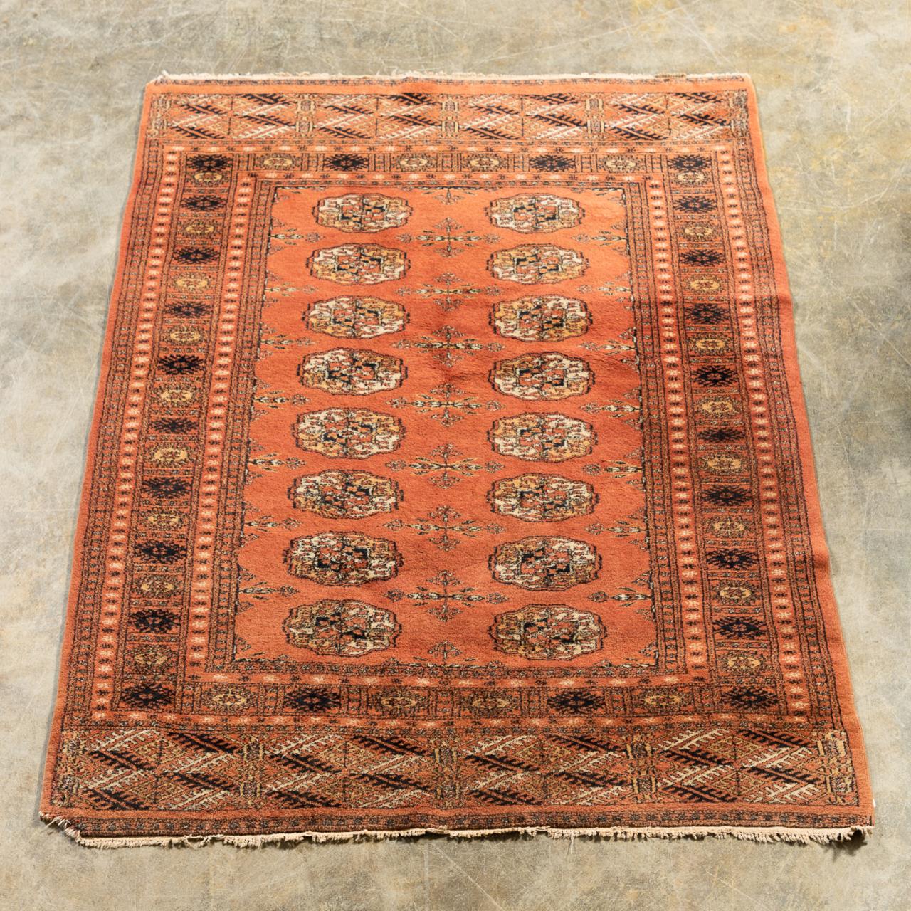 HAND KNOTTED WOOL BUKHARA RUG, 6