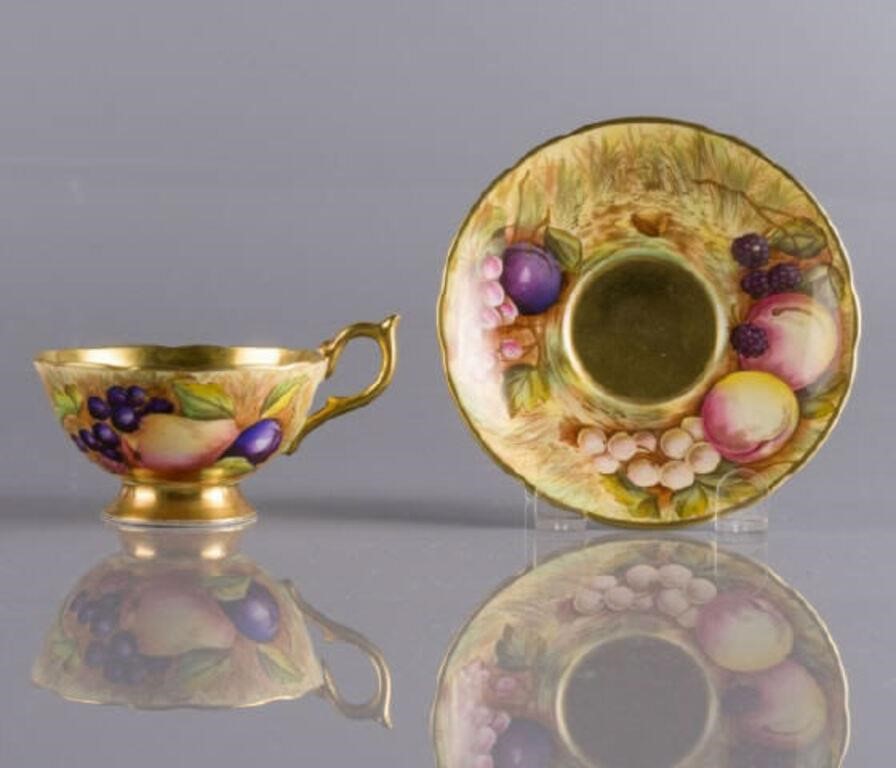 HAND-PAINTED AYNSLEY TEACUP &